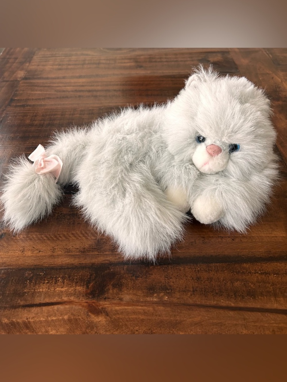 Commonwealth Light Gray Fluffy Persian Cat Plush Stuffed 10” Blue Eyes 1989